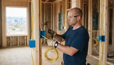 Denver, CO electrician installing electrical boxes and cable for new construction wiring