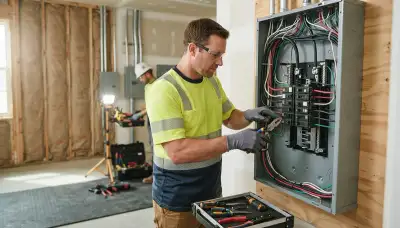 Electrician installing a new electrical panel in a Denver, CO home