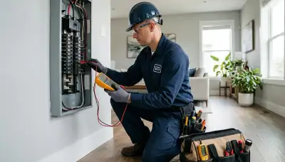 Denver electrician performing a home electrical inspection of an electrical panel and wiring