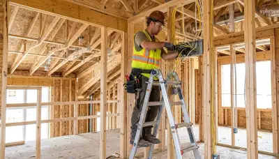 Electrician inspecting new construction wiring in a Denver, Colorado home