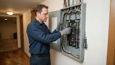 Licensed Denver electrician installing a circuit breaker in a de-energized electrical panel