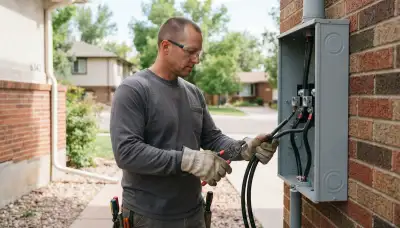 Denver, CO electrician securing and weather-sealing service conductors in a new meter base enclosure