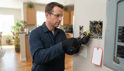 Denver, CO electrician removes scorched wiring and a failed device from a locked-off junction box.